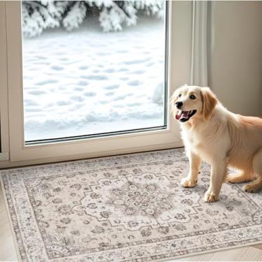 Imagem de Tapete de entrada lavável 5 x 7 cm: tapetes vintage antiderrapantes para cozinha, banheiro, tapete resistente à água para quarto, tapete de porta da frente macio de pilha baixa para sala de jantar 2x3