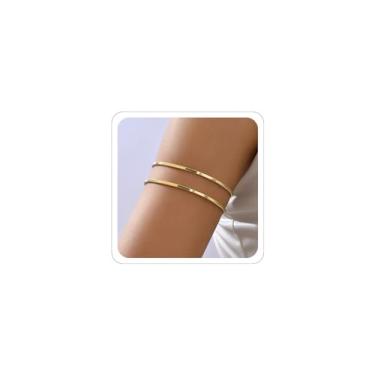 Imagem de Xeyau Bracelete de braço feminino banhado a ouro 18 k minimalista prata fina pulseira de braço punho de braço joia para legal, Adjustable, Aço inoxidável, Sem Pedra Preciosa