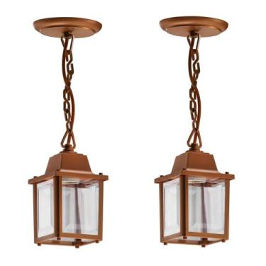 Imagem de Kit 2 Pendente Externo Colonial Cobre Retro Pergolado Acl95 - Acende A