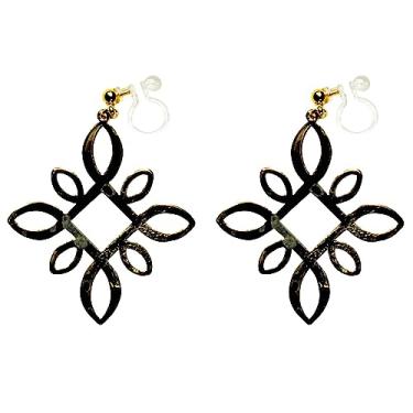 Imagem de Miyabi Grace Brincos invisíveis com clipe pendurados em forma de gota dourada, filigrana, folha prateada, prendedor de renda, brincos modernos não perfurados para mulheres, Resina