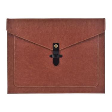 Imagem de QiXin Pasta de arquivo de couro PU marrom, organizador de arquivos com fecho de pressão, pasta de documentos importante com bolsos, organizador de documentos, capa para notebook, pasta de arquivamento