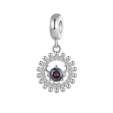 Imagem de MiWangLing Pingente de constelação de aniversário com 12 signos do zodíaco transparente CZ para pulseira Pandora, Cristal, Base