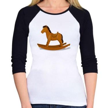 Imagem de Baby Look Raglan Cavalinho De Pau Manga 3/4 - Foca na Moda, Branco, Pr