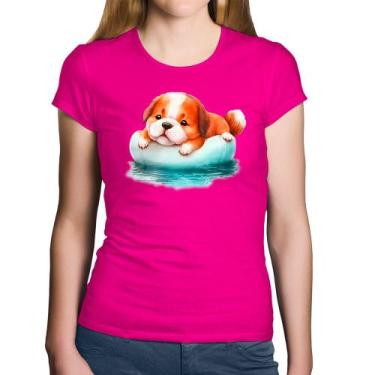 Imagem de Baby Look Algodão Cachorrinho Na Piscina  - Foca na Moda, Rosa, P