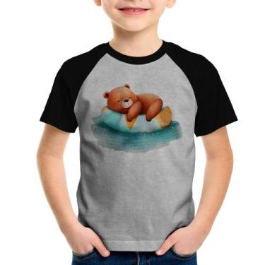 Imagem de Camiseta Raglan Infantil Ursinho Teddy Relaxando Na Piscina - Foca na 