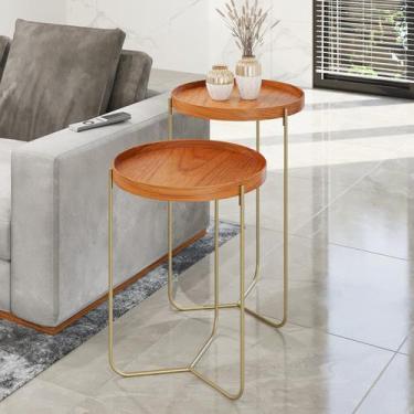 Imagem de Mesa Lateral Industrial com 2 tampos 100% MDF Lina - Sym Decor