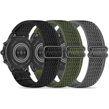 Imagem de Koazon Pacote com 3 pulseiras de relógio de nylon elástico compatíveis com smartwatch Tozo S5/S3/S6, pulseira esportiva de tecido elástico respirável ajustável de liberação rápida para relógio CMF