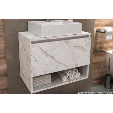 Imagem de Bancada De Banheiro Suspenso Bn3606 1 Porta Cor Mármore Branco - Tecno Mobili