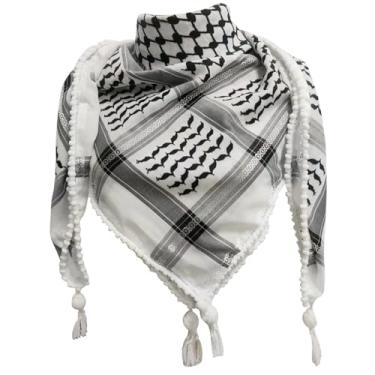Imagem de Cachecol tático do deserto Shemagh Keffiyeh de algodão com borla, lenço de cabeça árabe unissex para homens e mulheres