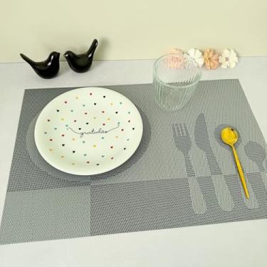 Imagem de Kit 10 Lugar Jogo Americano Retangular Mesa Posta Jantar Cozinha Sousplat Descanso De Prato Decorativo (Colherzinha Cinza)