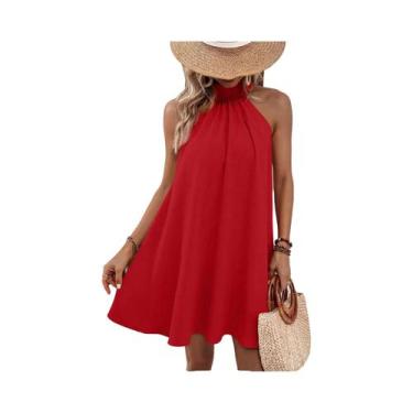 Imagem de Elegante moda feminina vestido halterneck sem mangas a linha nó casual