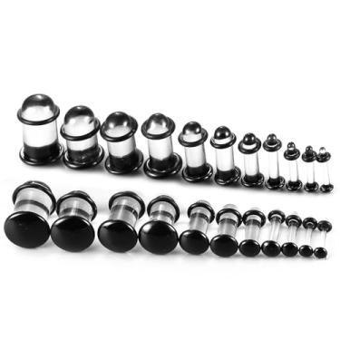 Imagem de Twolobes 12 peças/10 peças/6 peças kits de alongamento de vidro alargador curto afunilado com anéis de vedação de borracha, 1,6-12 mm (14G-00G) alargadores de orelha tamanho completo, alargadores de