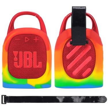 Imagem de MGZNMTY Capa de silicone portátil para alto-falante JBL Clip 5 Ultra Bluetooth com alça removível para carrinho de golfe e bicicleta de barco (ridescente)