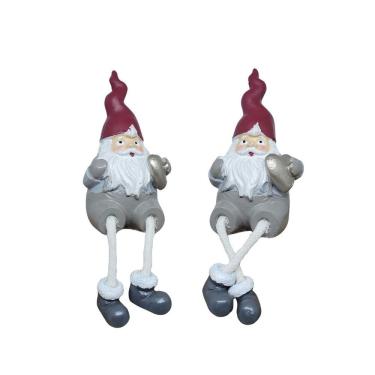 Imagem de Kit 2 Enfeites Resina Mini Papai Noel Estilizado Sentado 11cm Cinza E Vinho - Magizi