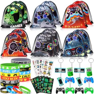 Imagem de Winrayk 12 Conjuntos De Lembrancinhas Para Festa De Videogame, Suprimentos De Aniversário Para Jogadores, Bolsa Com Cordão Para Jogos, Pulseira De Silicone Que Brilha No Escuro, Chaveiro De Tatuagem,