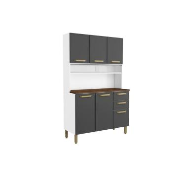 Imagem de Kit de Cozinha Compacta Bella c/ 6 Portas e 2 Gavetas 120cm Grafite - Bertolini