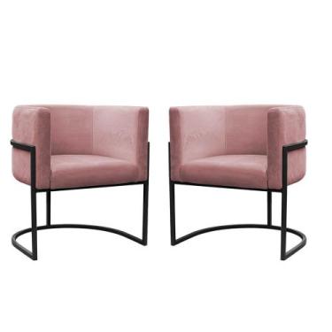 Imagem de Kit 2 Poltronas Reforçadas Decorativa Sala Carla Base Ferro Preta Sued