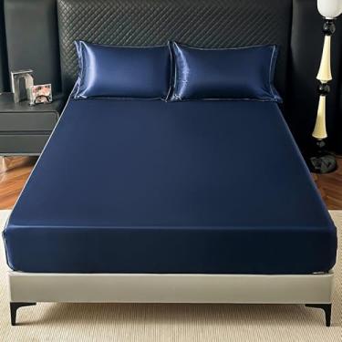 Imagem de Capa de colchão, lençol com elástico, simples, cor pura, protetor de colchão, confortável, respirável, antiderrapante, capa de almofada de cama silenciosa, azul ||solteiro: 89 x 200 cm (3 peças)