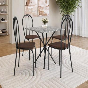 Imagem de Conjunto sala de Jantar Mesa Quadrada 70cm Tampo Granito com 4 Cadeira