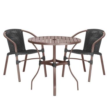 Imagem de 02 Cadeiras Floripa E Mesa Roma 80cm Marrom Trama Original Preto
