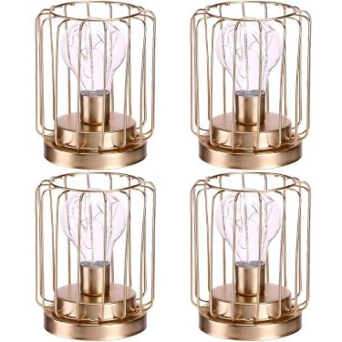 Imagem de Kit 4 Abajur De Mesa Geométrico Lâmpada LED Metal Dourado