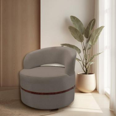 Imagem de Poltrona Decorativa Luana Estofada para Sala Linho Marrom