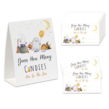 Imagem de Jogo de festa de doces de Halloween, Adivinha quantos doces estão no pote (1 placa dupla face + 50 cartas de adivinhação), jogo de festa de Halloween, decorações de festa de Halloween, ideias de festa