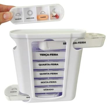 Imagem de Caixa Porta Comprimido Remedio Diário e Semanal Organizador Suplementos Vitaminas e Medicamentos(Branco,1 Unidade)