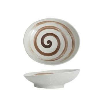 Imagem de Tigela de boca oblíqua de cerâmica estilo japonês, retrô, simples, requintada e prática - pincel branco marrom