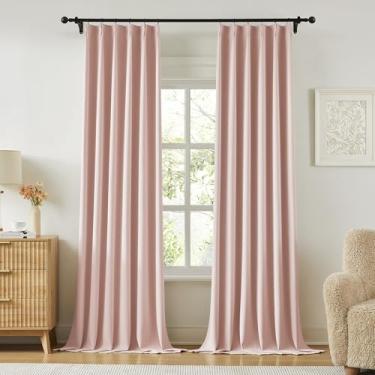 Imagem de Cortinas blecaute com pregas rosa bebê com 246 cm de comprimento para quarto de meninas, cortinas plissadas com isolamento térmico à prova de som para berçário, dormitório, sala de estar com ganchos
