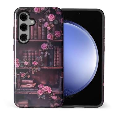 Imagem de DAIZAG Capa para Samsung Galaxy S24, design misto de 2 camadas, à prova de choque, TPU macio, proteção dupla para Samsung Galaxy S24-Vintage Bookshelf Rose