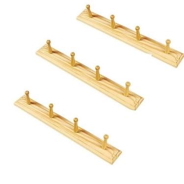 Imagem de Cabide de Parede em Madeira 4 Pinos 6,5x48 cm Kit c/ 3 Unds - stolf