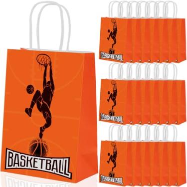 Imagem de Vyndicca 24 peças de sacos de presente de basquete, sacos de papel com temas esportivos com alças, bolsa de lembrancinha de festa de basquete para artigos de festa de aniversário, saco de papel para