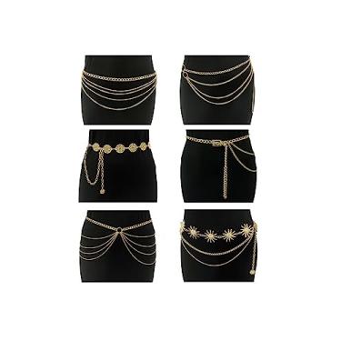 Imagem de Tornito 6 peças Bohemia Multicamadas Metal Cintura Cintura Cinto Lua Sol Borla Longa Cubana Grossa Corrente Oca Corrente Corporal Ajustável Joias Corporais Verão Biquíni Acessórios de Praia para Mulheres Meninas, not Know, não conhecido, Zircônia cúbica