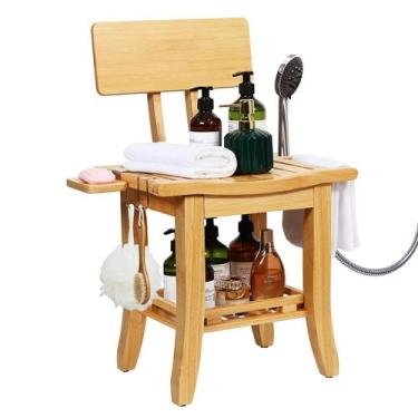 Imagem de Cadeira de banho Ollieroo Two-Tier Bamboo para idosos e deficientes