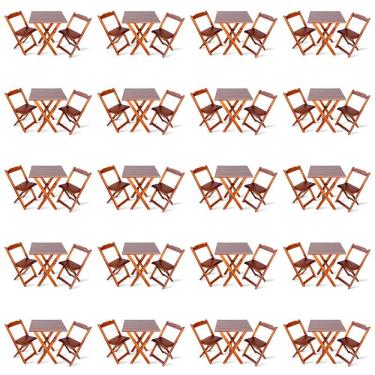 Imagem de Kit De 20 Conjuntos De Mesa Dobrável 70x70 Com 2 Cadeiras Imbuia - Cor: Marrom