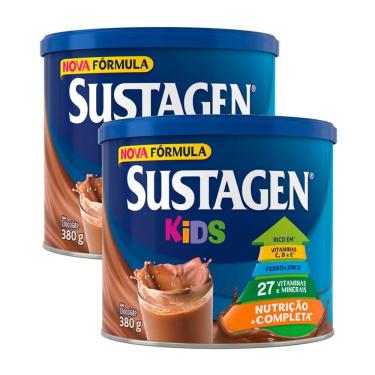 Imagem de Complemento Alimentar Sustagen Kids Chocolate Lata 380g | Kit com duas unidades