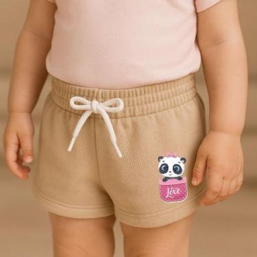 Imagem de Short Moletinho Infantil Feminino Estampado Panda no Bolsinho Fofo Mod