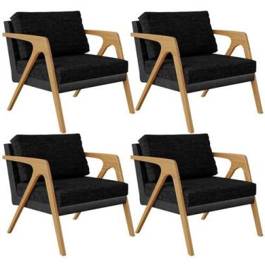 Imagem de Kit 04 Poltronas Sala L02 material sintético Preto Linho Chumbo - LYAM