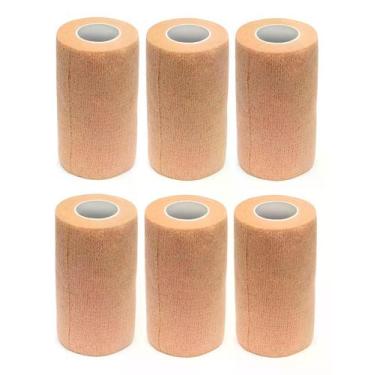 Imagem de Kit 6 Bandagem Elástica Flexivel Autoaderente 10cmx4,5m - FWC, Bege