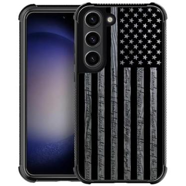 Imagem de Toulas Capa para Samsung Galaxy S23, design de bandeira americana de grão de madeira preta e cinza, proteção total, à prova de choque, anti-arranhões, capa para mulher e homem
