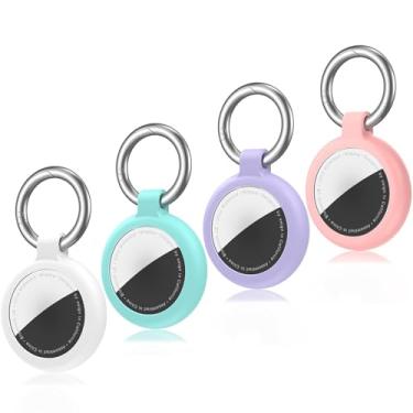 Imagem de Galafoki Pacote com 4 unidades à prova d'água compatível com suporte para Apple AirTags, pacote com 4 capas com etiquetas de ar, chaveiro para crianças, cães, chaves de carro, bagagem branca + verde