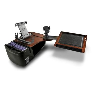 Imagem de AutoExec AE-RDBSLH-PS-PM-TAB-21M Reach Car Desk para sua estação de trabalho de veículo e escritório móvel, banco traseiro lado esquerdo, mogno com suporte para impressora, suporte para telefone e