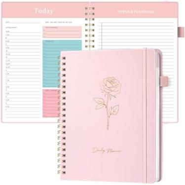 Imagem de Oucaru Agenda diária sem data, caderno espiral tamanho A4 de 21,5 x 28 cm, com programação horária, lista de tarefas, prioridades e notas para produtividade – Organize facilmente suas tarefas