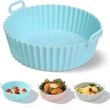 Imagem de Forma Silicone Air Fryer Antiaderente Reutilizável, quadrada e redonda, resistente ao calor, ideal para forno e micro-ondas, fácil limpeza, evita resíduos e gordura