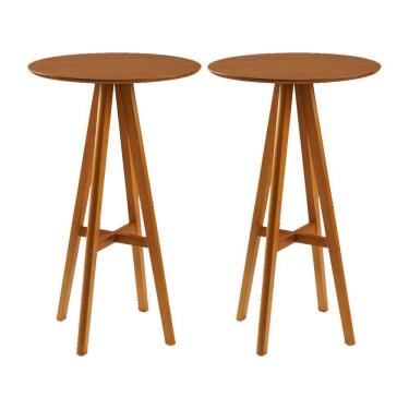 Imagem de Kit 2 Mesas Bistrô Alta Redonda Sila Base Madeira Maciça Mel