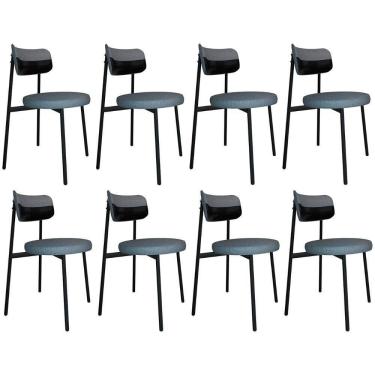 Imagem de Cadeira De Jantar Estofada Kit 8 Nyka M25 Linho Cinza/preto - Mpozenato
