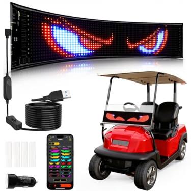 Imagem de Panapo Placa de luz colorida com olhos de diabo para carros, placa de LED programável com controle de aplicativo, tela inteligente de LED de rolagem flexível de alto brilho, olhos grandes dinâmicos