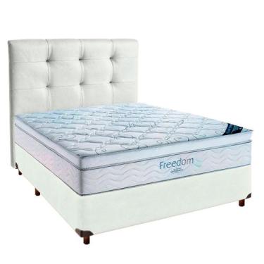Imagem de Cama Box Branco + Colchão Casal Freedom Ortobom + Cabeceira