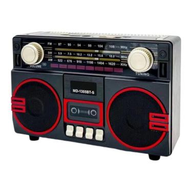 Imagem de ZGUZMCMK Rádio portátil retrô AM/S com alto-falante, com carregamento, multifuncional, compacto e leve para uso externo, Preto Vermelho